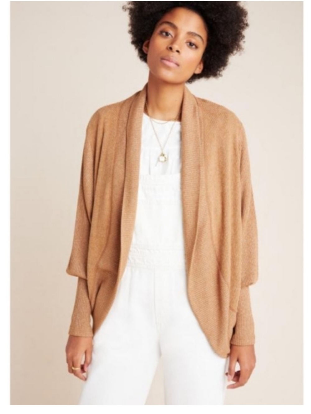 Anthropologie Maeve Ribbed Brown Cocoon Open Cardigan Boho Sweater Size M EUC